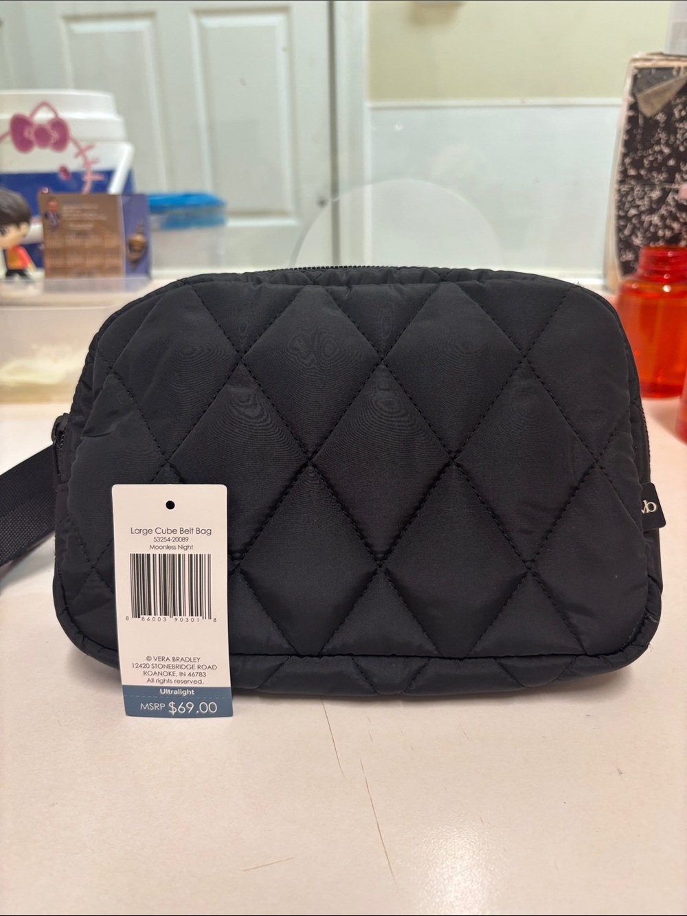 Vera Bradley Black Quilted Large Cube Crossbody Bag*